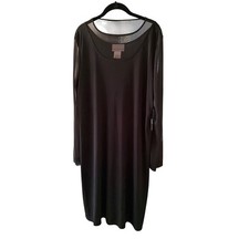 Susan Graver Style Dress Black Mesh Sheer Sleeve Shift USA Made XL NEW