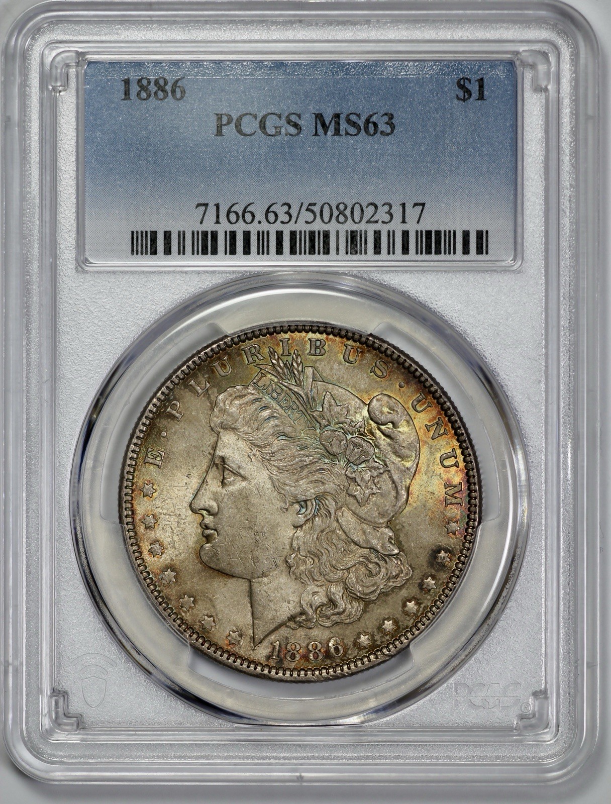 1886 Morgan Silver $1 Dollar PCGS MS 63 Sunburst Toning