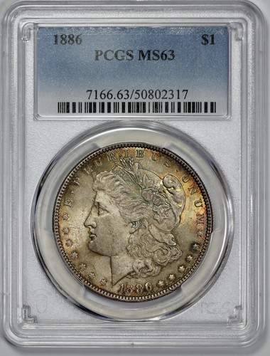 1886 Morgan Silver $1 Dollar PCGS MS 63 Sunburst Toning