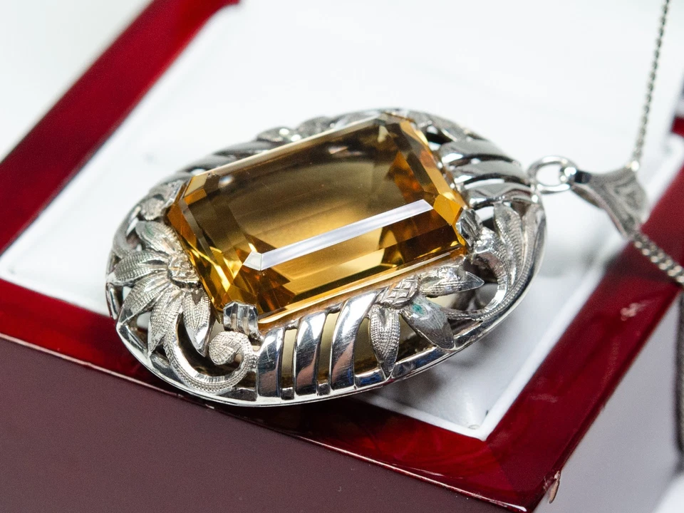 Argento - Antico Grande Stile Liberty Rimorchio - Naturale 24.50 CT Citrino - Immagine 4 di 4