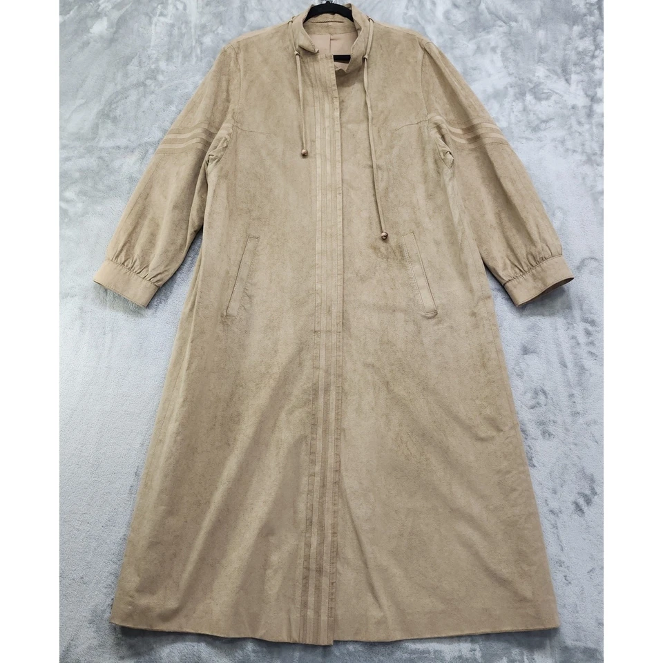 Vintage 70s City Life Trench Coat Womens L Tan Soft Felted Faux Suede Tie Belt - Image 3 of 4