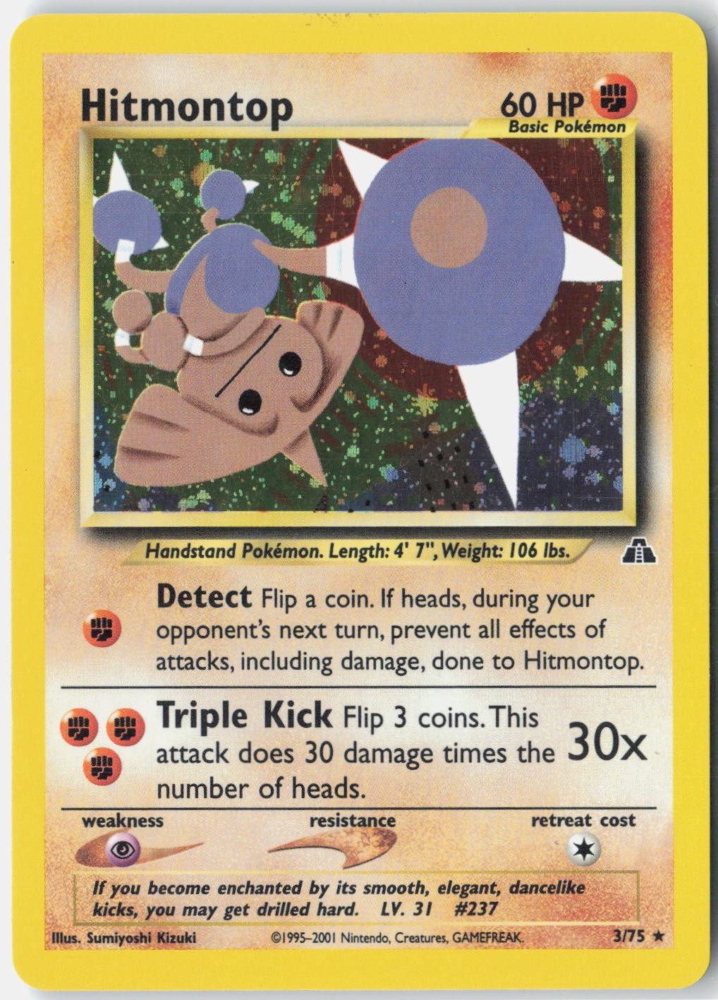 Hitmontop (3) Neo Discovery 03/75 Pokemon Card Unlimited Holo