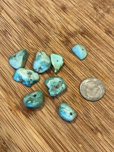 Blue Green Drilled Turquoise Vintage Loose Beads  7 Quantity