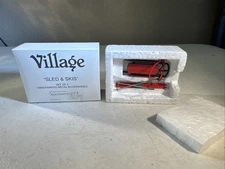 Dept 56 Village Sled & Skis #5233-7 Set of 2 Hand Painted Metal Accessories