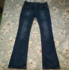 Miss Me Womens Slim Fit Mid Rise Dark Wash Blue Denim Rhinestone Pocket Jeans 27