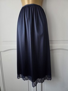 LADIES VTG M&S DARK NAVY BLUE SILKY POLYAMIDE HALF SLIP SIZE 12 14