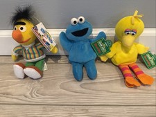 Vintage 1997 Applause/Tyco Sesame Street Plush Lot Bert Cookie Monster, Big Bird