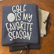 Microfiber 15" x 24 Pair Of Golf Towels Carabiner Clip Blue w/print Gray blank