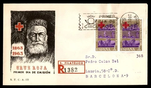 Mayfairstamps Spain FDC 1963 Red Cross Helping Injured Registered First Day Cove