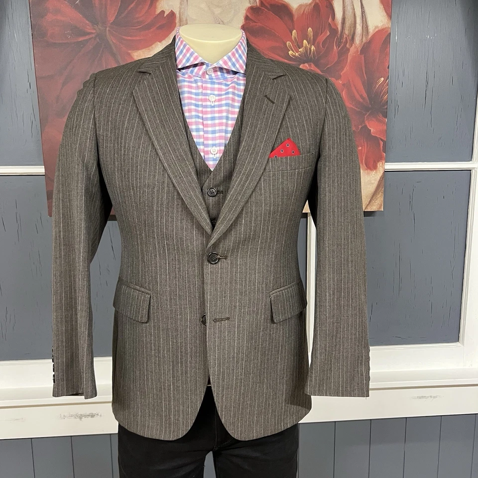 Vintage Stafford Suit 3Pc Set Mens 38S Short Slim Fit Wool Pants 32x28 Brown - Image 2 of 4