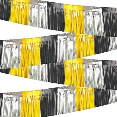 4 Packs Total 39 Ft Parade Floats for Trailer Car, Black Gold Silver Foil Fringe