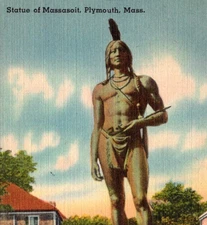 Vintage Postcard Statue Of Massasoit Plymouth Massachusetts MA c1948