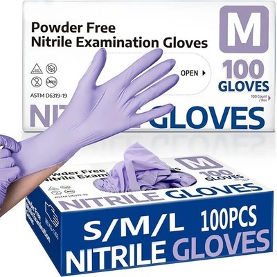 100 Disposable Nitrile Gloves Powder Free Latex Free Medical Use & Food Grade