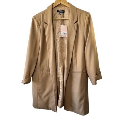 Missguided Camel Tan Cuffed 3/4 Sleeve Blazer Women's Size 10 NEW