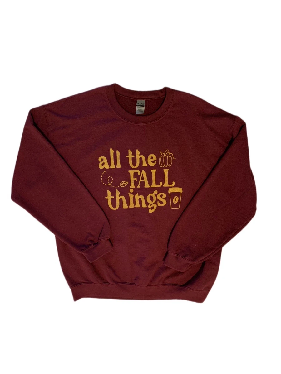 All the Fall Things Sweater Autumn Long Sleeve Womens Maroon Sweatshirt Large