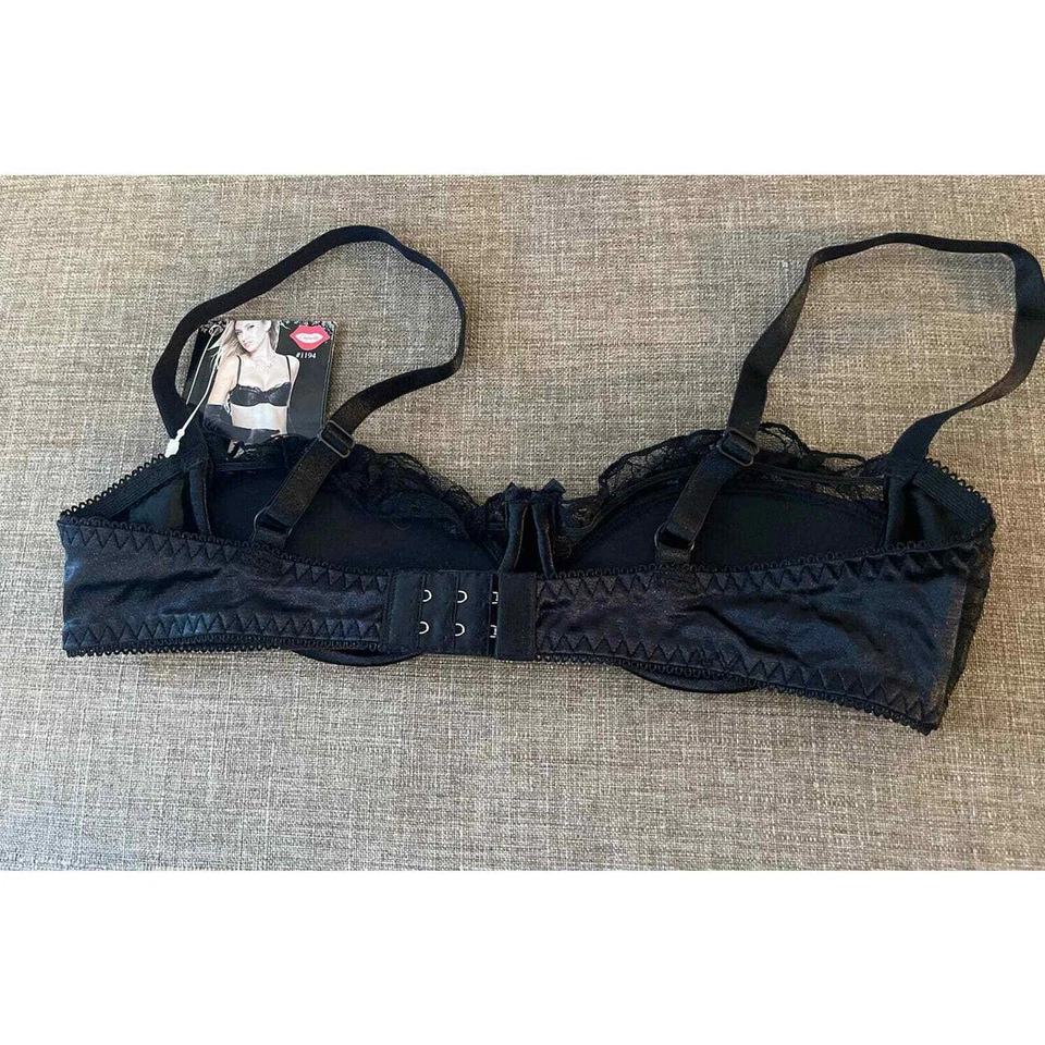 NUEVO Sujetador Coquette negro satinado/encaje para mujer talla pequeña estilo 1194 Foto 2 de 4