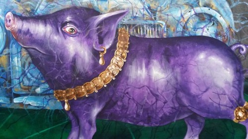 modern art painting on canvas pig figurative decorative home decor by artist - Picture 4 of 24