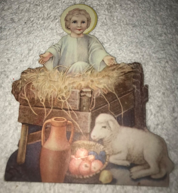 A Stand-up Litho Print of Baby Jesus in His Creche ***VINTAGE*** with Issue