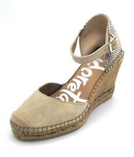 Vidorreta 13000 sandalo camoscio tela taupe cinturino caviglia zeppa corda 10cm