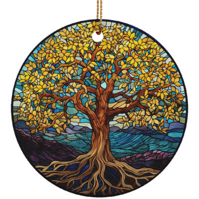 Yellow Tree Of Life Christmas Ornament Colorful Stained Glass Art Gift ...