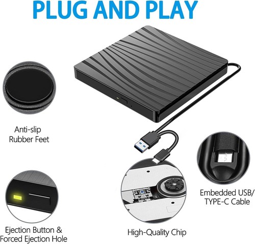 Unità DVD Esterna USB 3.0 TypeC Masterizzatore Slim CD,DVD-RW Masterizzatore per PC Portatile - Foto 8 di 12