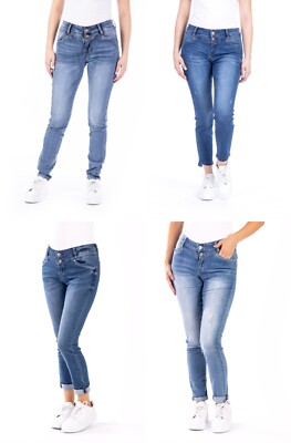 BLUE MONKEY DAMENJEANS B WARE HELL- DUNKELBLAU CROPPED SKINNY SLIM DOPPELKNOPF