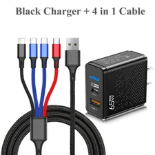 65W 2-Port USB C Fast Wall Charger Block ,4 in 1 Cable For All Cell Phone iPad