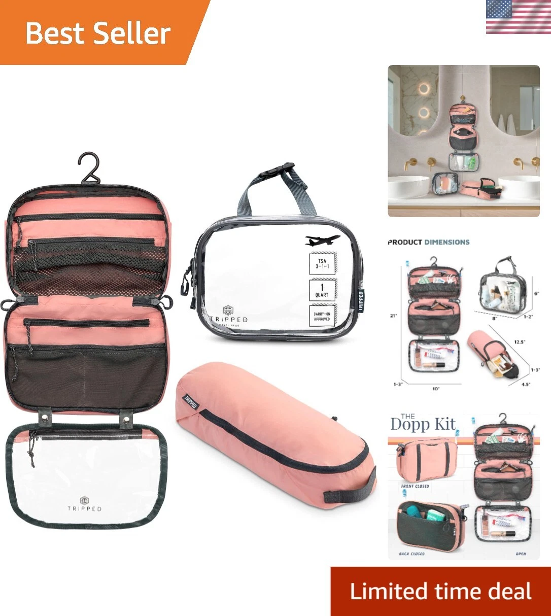 Travel-Inspired Toiletry Bag Set with 3 TSA Liquid Pouches - Compact & Versatile