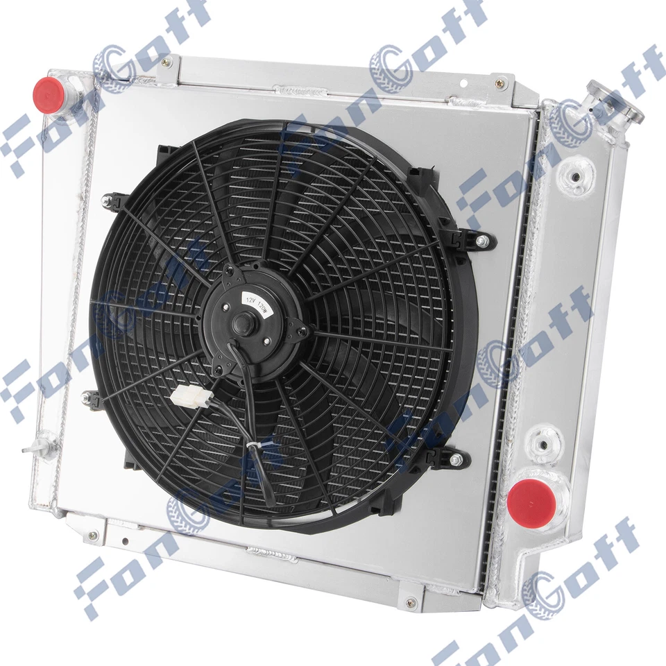 4 Row Aluminum Radiator Shroud Fan For 1966-1977 1969 Ford Early Bronco 5.0L V8 Foto 2 de 4