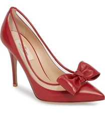 NIB $895+ VALENTINO Glassglow Bow Pointed Pump 100 Heel Shoe Red Leather EUR 39