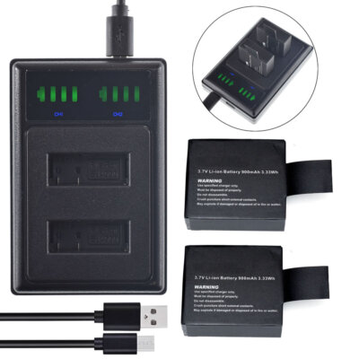 2x Battery + LCD Charger For Pruveeo DV200 Sports Action Camera with WiFi, 4K