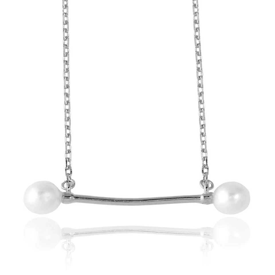 FRESH WHITE PEARL BAR NECKLACE 925 STERLING SILVER AVAILABLE IN YELLOW & WHITE - Image 2 of 4