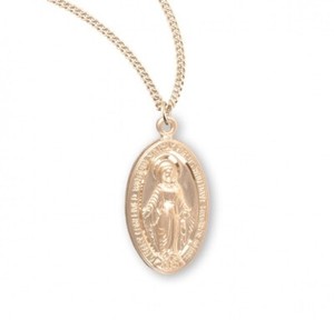 Authentic 16kt Gold Plated Sterling Silver Miraculous Mary Pendant Medal Necklace
