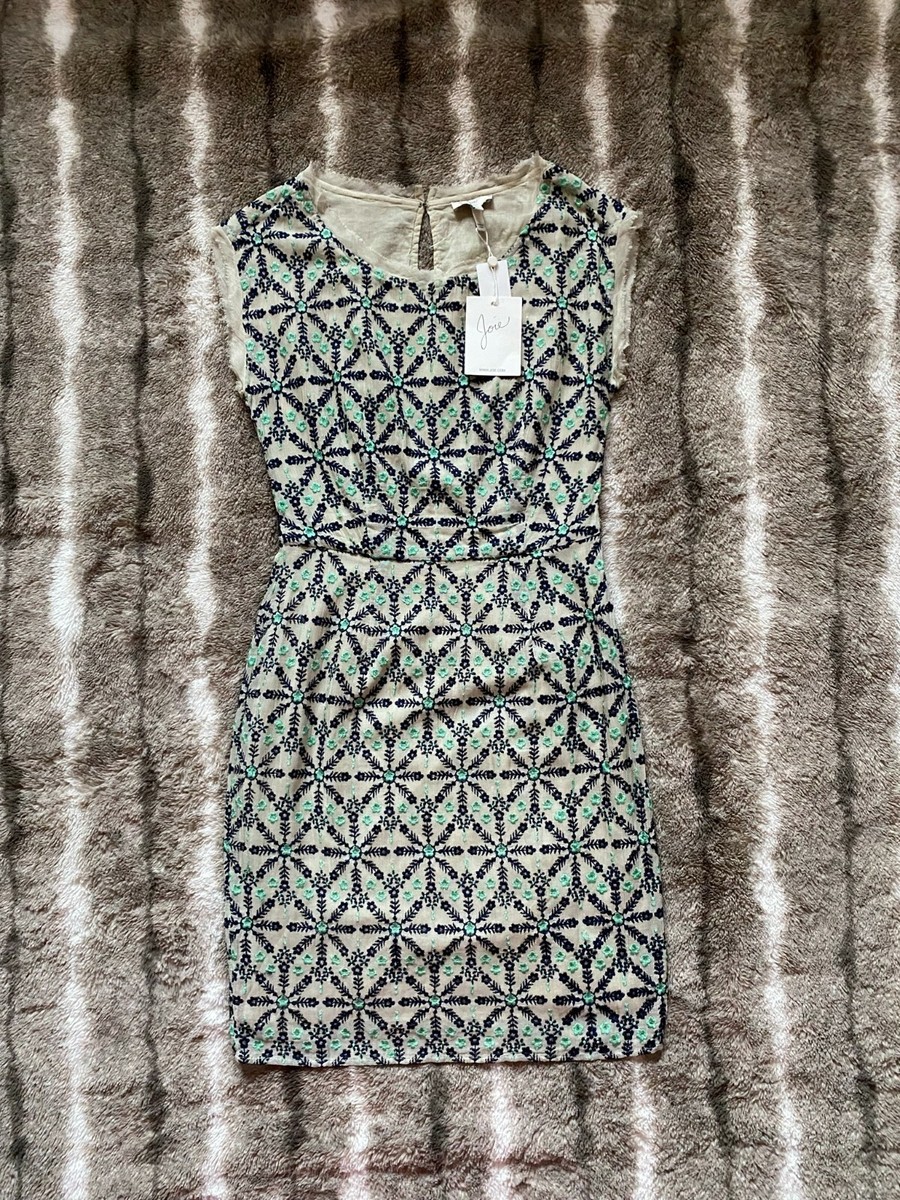 NWT Joie Lanae Floral Embroidered Dress in Porcelain Size Small $428