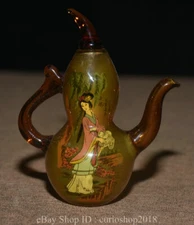3.8 " China Glass inside painting Dynasty Beauty Woman Gourd snuff bottle