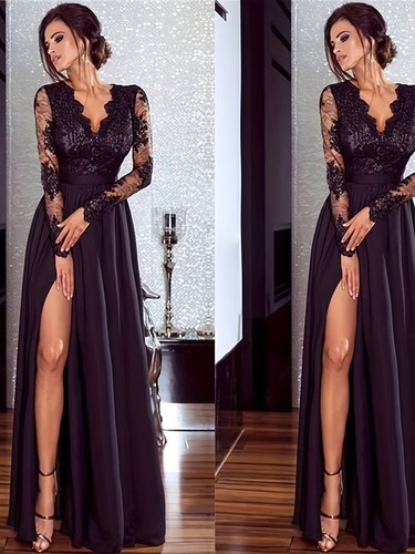 Ladies' Crochet Lace Evening Dress Solid Long Sleeve Party Wedding Gown Brides
