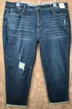 22W Terra  Sky Distressed Slim Boyfriend Stretch Jeans Mid Rise Dark Wash Plus
