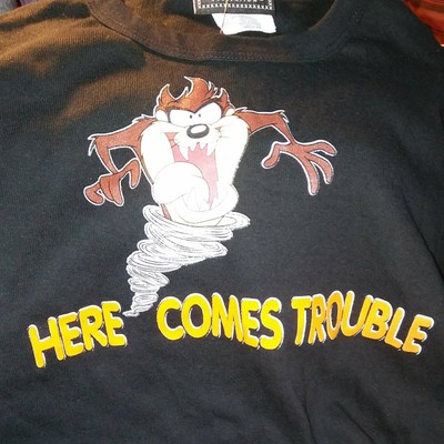 Vintage Taz Here Comes Trouble Double Sided T Shirt Tasmanian Devil Looney Tunes Ebay
