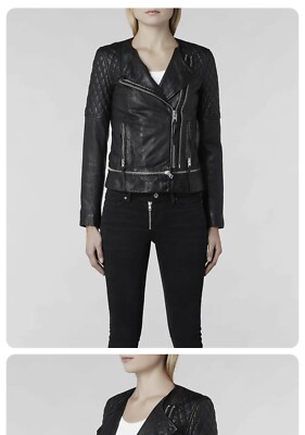 Runnell Authentic ALL SAINTS Runnell Biker Black Leather Motorcycle Jacket Size ...