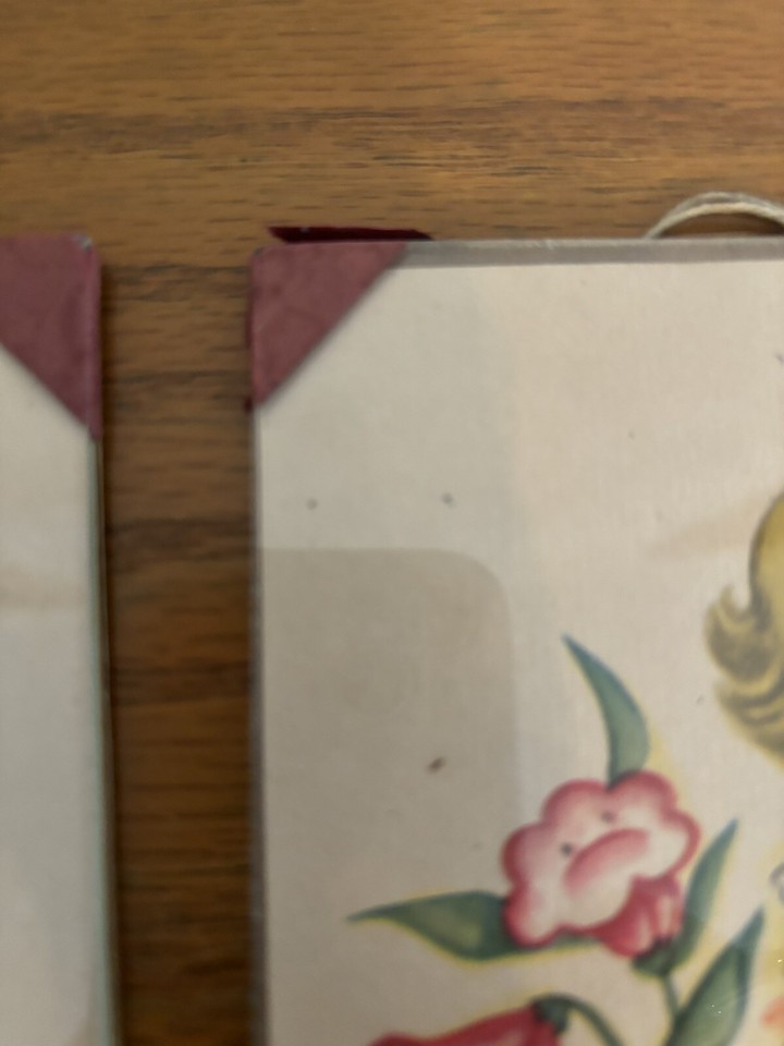 Vintage 1940’s Kitschy Watercolor Prints Under Glass Mini Wall Hangings