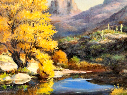 Ray Renfroe (1918-1989) Western Painting Listed Artist Mountain Landscape Water - Picture 13 of 13