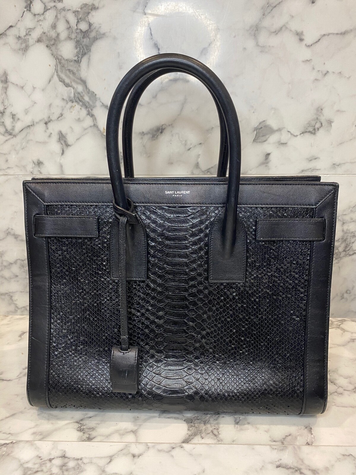 SAINT LAURENT Black Python Embossed Leather Small… - image 4