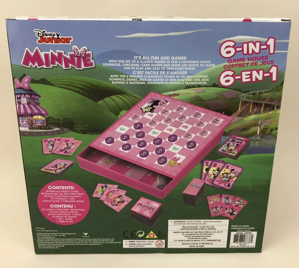 Disney Junior Minnie Mouse 6 in 1 Game Hub Box Checkers Go Fish Rummy Dominoes - Image 2 of 2