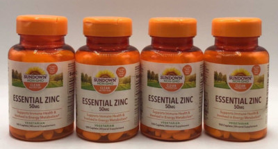 4PK Sundown NON-GMO Essential Zinc 50 MG ~ 100 Capsules each ~ EXP 6/26 ~ SEALED