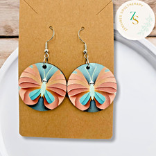 Colorful Butterfly Womens Dangle Circle Shape Earrings Gift Idea