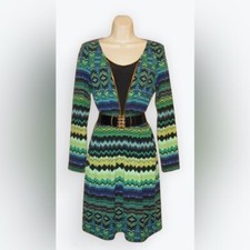 Prelude Knee Length Knit Career Sheath Dress Green Multi Color Women's Large