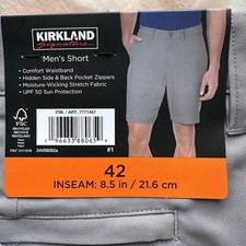 Kirkland Signature Men's Shorts Size 42 Gray Stretch Golf Casual UPF 50 NWT