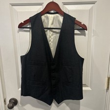 Mens Waistcoat Medium Size Vintage Charcoal Grey Formal Wool Dress Vest