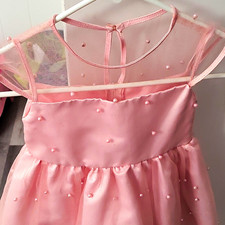 Girls Pink Tulle Dress Pearl Accents Mesh Yoke Back Zip Size S Formal