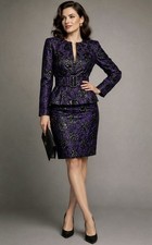 Vintage MARC VAUGHAN Womens M Purple Black Textured 3pc Skirt Suit Set